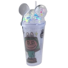 Kids Cartoon Bunny Double Wall Glitter Tumbler Cup with Straw & Dome Lid – White | AL6620-17W