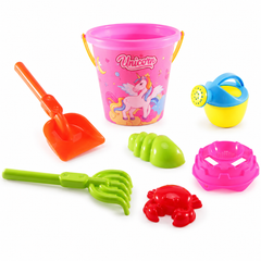 Unicorn Kids Beach and Sand Toy Set with Bucket, Watering Can and Molds - 7 Pieces | AZ-5527