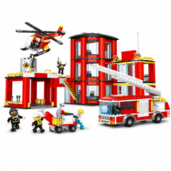 COGO Fire Station Building Block Set - Fire Truck, Helicopter & Rescue Team - Multicolor | 4177