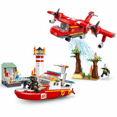 COGO Fire Rescue Building Block Set - Sea Rescue Boat & Firefighting Aircraft - Multicolor | 3618/3620