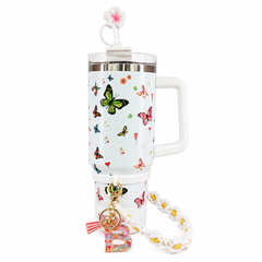 Butterfly Stainless Steel Double Wall Vacuum Insulated Tumbler 1200ml With Letter Charm - White | C4094-WH