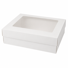 White Rectangular Gift Box with Clear Window Lid 34x26x10cm | D60-WH