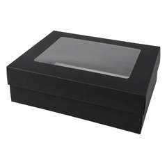 Black Rectangular Gift Box with Clear Window Lid 34x26x10cm | D62-BK