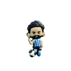Squeeze Toy Soccer Player Figure - Black-Haired Bearded Light Blue & White Kit With Football | AL1096
