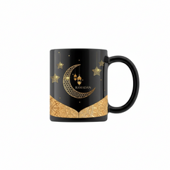 Ramadan Black Ceramic Mug – Gold Crescent, Lanterns & Stars Design | 7161-38