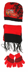 Kids Winter Set - Hat, Scarf & Gloves - Red & Black Cars Racing Design | AL1892