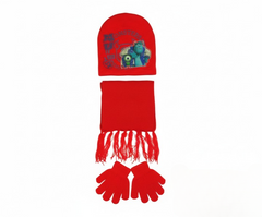 Kids Monsters University Winter Hat, Scarf & Gloves Set - Red | AL1893