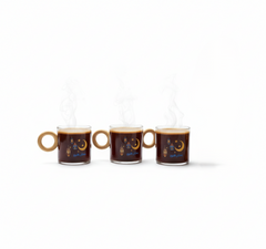 Ramadan Kareem Glass Coffee Cups with Wooden Handle – 6 Pieces | 7047-11