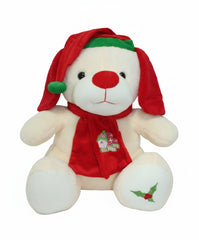 Christmas Plush Dog Toy - Red Scarf & Santa Hat - Soft Holiday Stuffed Animal | ws3031