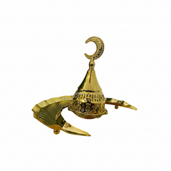 Ramadan Luxury Gold Crescent Moon Incense Burner with Dual Trays - Large | 7138-23