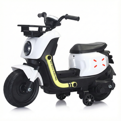 Big Bull Kids Electric Ride-On Scooter with Training Wheels - White | B100W