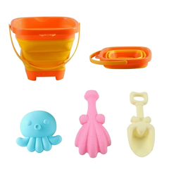 Collapsible Beach Bucket Toy Set 4PCS - Foldable Sand Play Kit | 587-11