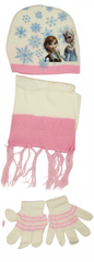 Frozen Kids Winter Set - Hat, Scarf & Gloves - White & Pink Snowflake Design | AL1898