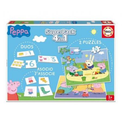 EDUCA Peppa Pig SuperPack 4-in-1 - Duo Matching Cards + 2 Puzzles (25 Pieces) | 16229
