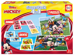 EDUCA Disney Junior Mickey SuperPack 4-in-1 - دومينو، بطاقات مطابقة ولغزان (25 قطعة) | 19099