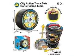 2-in-1 Tire Parking Track Playset - Construction Team Edition with Spiral Race Tower & 2 Cars | SK-571GA