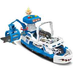Police Mega Rescue Ship Playset with Helicopter, Car & Shark Capture - Lights & Sound | 660-S01