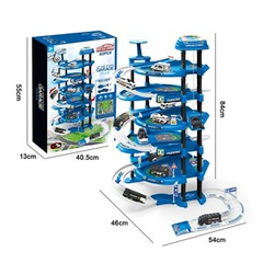 5-Level Police Parking Garage Playset with Spiral Ramps, Helicopter & City Playmat - 82-Piece Set | 660-A324