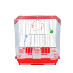 قفص طيور 3DS مع وعاء طعام وموزّع ماء - أحمر