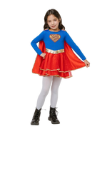 Superhero Girl Costume (Blue & Red Long-Sleeved Dress with Gold Belt) - Small Size | 091932