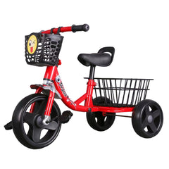 Kids Tricycle with Front & Rear Basket, Sturdy Metal Frame, Pedal Ride Toy Bike - Red | 566/R