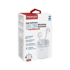 Promate High Definition ENC TWS Wireless Earbuds with IntelliTouch ,White | LIMA.WHITE