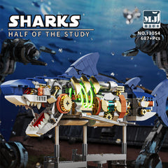MJI, Creative LEGO-style construction sets, Mecha Shark Building Blocks Set, 687 Pieces Kit with Base | MJI-13054