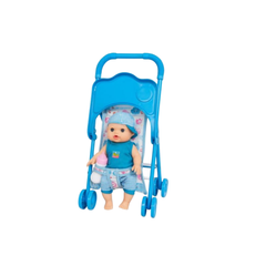 Baby Doll with Stroller Set – Blue Outfit with Feeding Bottle | 8866-8