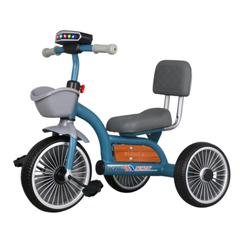 Kids Ride On Tricycle with LED Handlebar Light, Comfortable Backrest & Storage Basket - Blue | 123/BL
