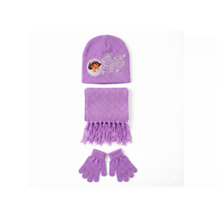 Kids’ Winter Hat, Scarf & Gloves Set with Dora Print - Purple | AL1886/P