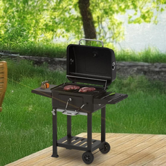 Zilan Outdoor Charcoal Grill with Chrome Steel Grid, Built-in Thermometer & Wheels – 54×42.5 cm Cooking Surface | ZLN3574