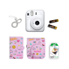Fujifilm Instax Mini 12 Gift Box Bundle Instant Camera, Mini Film, Protective Case, Photo Album - White