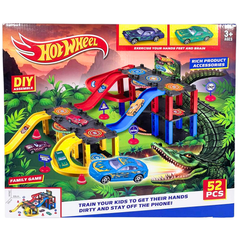 52-Piece Multi-Level Racing Track Playset with Spiral Ramps & Cars - Jungle Adventure Theme | AL6896