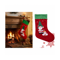 Christmas Santa Claus & Snowman Hanging Stocking - Red & Green | WOT-5329