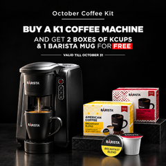 Barista K-1 American Coffee Machine Offer with K-Cup Boxes and Mug