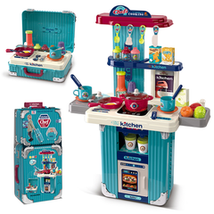 Kids Chef Cooking Play Kitchen Set with Suitcase Trolley – Blue | 008-606A