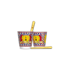 Bialetti BIASETCARCP Dolce&Gabbana Sicilian Cart Set - 2 Porcelain Cups + 2 Golden Stirrers