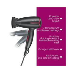 Beurer HC 25 Limited Edition Travel Hair Dryer - 1600W, Foldable Handle | HC 25 LE