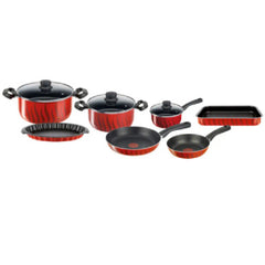 Tefal Tempo Flamme 10 pc set saucepan 16 cm+lid, stewpots 22/26cm+lids, frypans 20/26 cm, tart mould 30 cm, oven dish 31X24 cm | C3079182