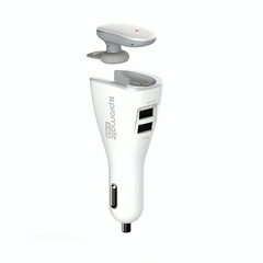 Promate Bluetooth v4.1 Headset for Music & Calls With Smart Wireless Car Charging Dock and 3.4 Dual Fast Charging | ARIA-2. WHITE