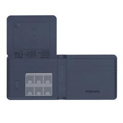 Promate Anti-Loss Slim Leather Wallet with RFID Protection & Smart Tracking - Blue | ProWallet