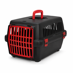 OEM Medium Cat Carrier Box with Red Door & Handle - Black | OM-BX-PET-M-BK