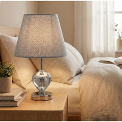 SK Modern Metallic Glass Table Lamp with Grey Fabric Shade 24 cm | SK924G