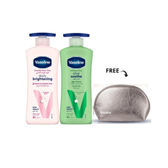 Vaseline Body Lotion Aloe Fresh + Brightening 400ml, Get Free Pouch