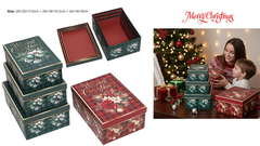 صندوق هدايا عيد الميلاد الفاخر - مجموعة من 3 صناديق تخزين متداخلة - تصميم زهري أحمر احتفالي | AL1773