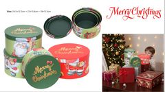 Christmas Round Gift Box Set - 3 Pieces Assorted Sizes Merry Christmas Printed Decoration - Red | AL1769