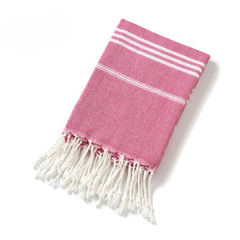 Turkish Beach Towel – Pink & White with Tassels | AL-42238-1