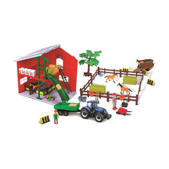 Bburago FramLand Horse Stable Play Set with New Holland T7.315 HD Tractor - 69 Pieces