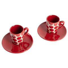 Benetton Home Set 4 Pc Coffee (2Cups 75ML + 2 Solid Colour Plates) Stoneware Red FW23 Be | BE-2066