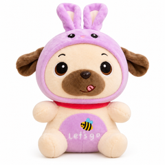 Cute Pug Plush Toy with Purple Bunny Hood | W3216